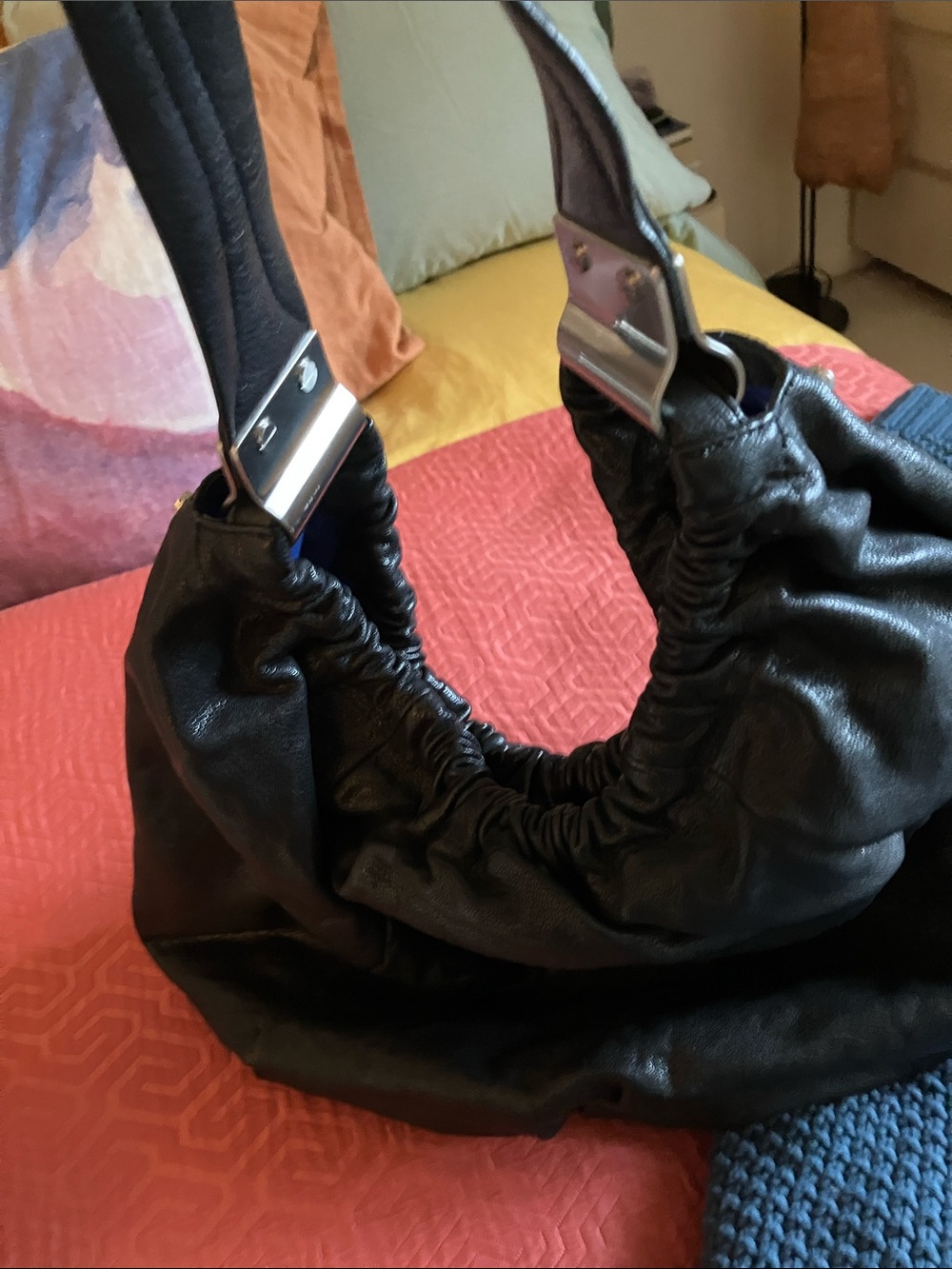 Kenneth Cole Black Shoulder Bag with Silver Hardware